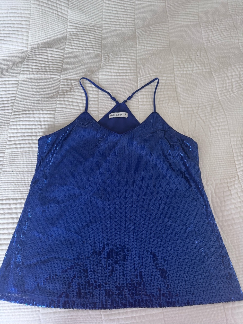 Grace Karin Cobalt Blue Sequin Bandeau Camisole